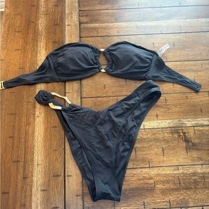 Dynamite Black Bikini Set with Gold Accents